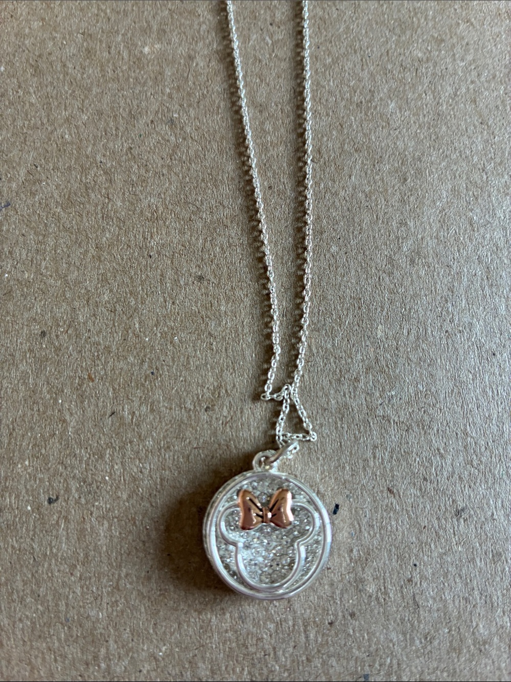 Silver and Rose Gold Minnie Mouse Pendant Necklace